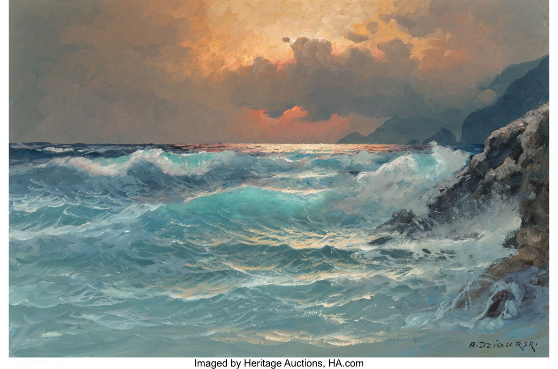 Alexander Dzigurski (Russian/American, 1911-1995: Alexander Dzigurski (Russian/American, 1911-1995) Breaking Wave Oil on canvas 24 x 36 inches (61.0 x 91.4 cm) Signed lower right: A. Dzigurski