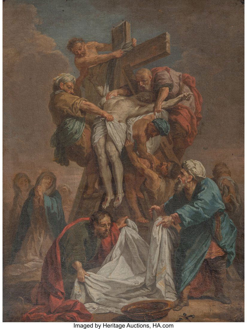 After Jean Baptiste Jouvenet (French, 1644-1717): After Jean Baptiste Jouvenet (French, 1644-1717) Descent from the Cross Oil on canvas 17-3/4 x 13 inches (45.1 x 33.0 cm) PROVENANCE: Private collecti