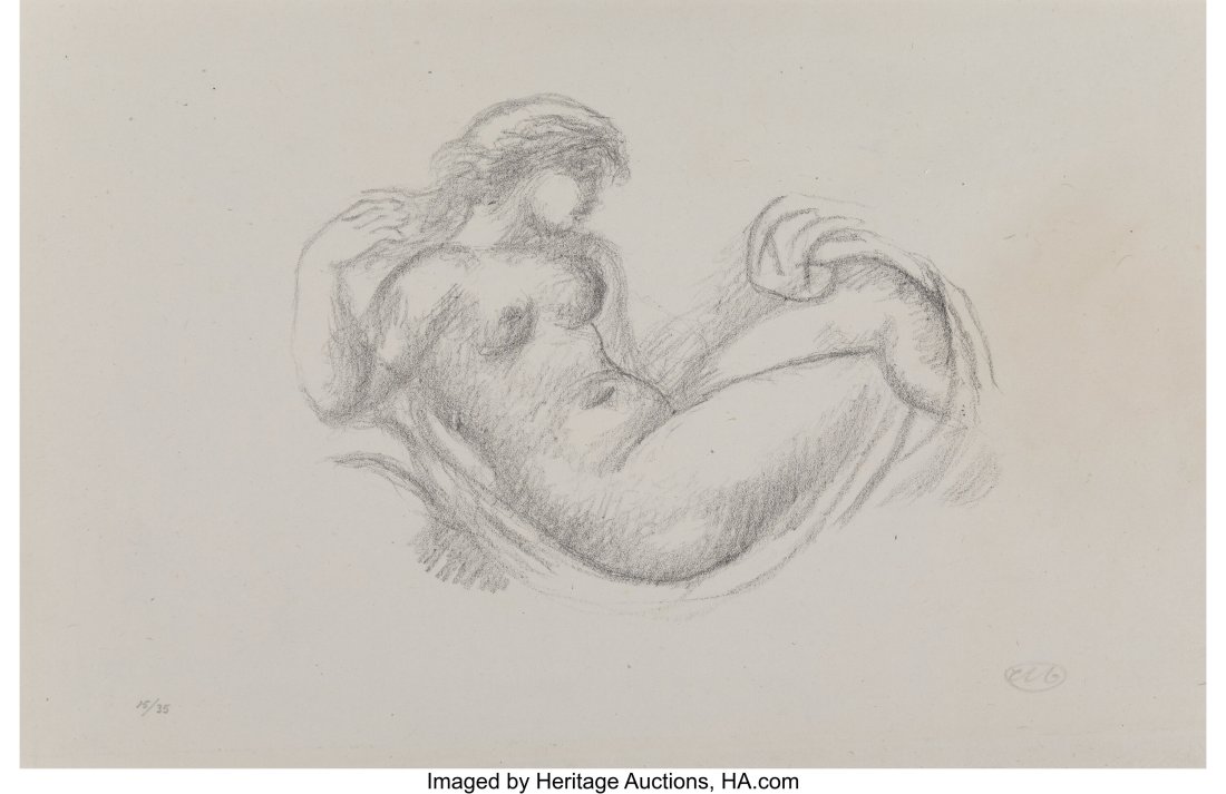 Aristide Maillol (French, 1861-1944) Femme nue e: Aristide Maillol (French, 1861-1944) Femme nue etendu de profil, circa 1925 Lithograph on paper 12-1/2 x 19-1/2 inches (31.8 x 49.5 cm) (shee