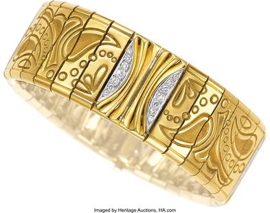 55276: Michael Bondanza Diamond, Platinum, Gold Bracel: Michael Bondanza Diamond, Platinum, Gold Bracelet Stones: Full-cut diamonds weighing a total of approximately 0.95 carat Metal: Platinum, 18k gold Marked: fo