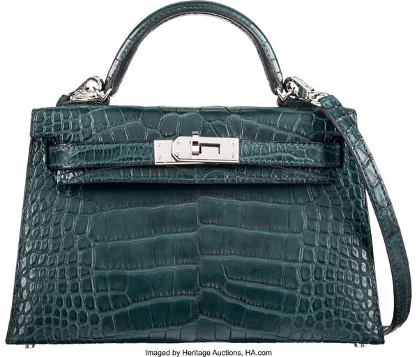 Hermes Kelly Sellier 25 Vert Jade Green Shiny Crocodile Alligator