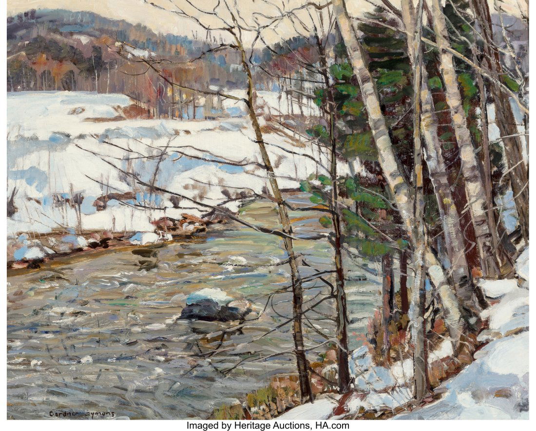 George Gardner Symons (American, 1863-1930) Wint: George Gardner Symons (American, 1863-1930) Winter Stream, circa 1929 Oil on Masonite 20-1/8 x 25 inches (51.1 x 63.5 cm) Signed lower left: Gar