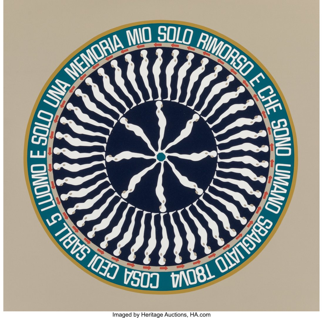 Ernest Tino Trova (1927-2009) Man is Only a Memo: Ernest Tino Trova (1927-2009) Man is Only a Memory, Christmas Card for Multiples Inc., 1969 Screenprint in colors on wove paper 15 x 15 inches (38.1 x 38&perio