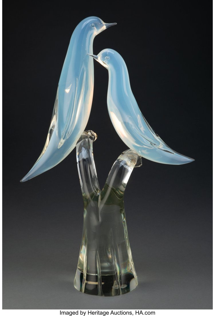A Salviati & Co. Glass Birds Sculpture, Murano, : A Salviati & Co. Glass Birds Sculpture, Murano, Italy, late 20th century 19-1/2 x 13 x 4-3/4 inches (49.6 x 33.0 x 12.1 cm) HID03101