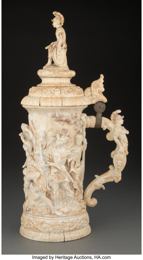 A Capodimonte Porcelain Alexander the Great Cove: A Capodimonte Porcelain Alexander the Great Covered Tankard Marks: (crown over N) 16-1/2 x 8-1/2 x 4-5/8 inches (41.9 x 21.6 x 11.7 cm) HID03