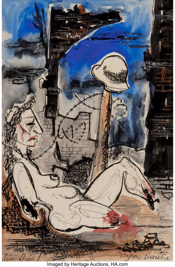 Byron Browne (American, 1907-1961) Arise Shain!,: Byron Browne (American, 1907-1961) Arise Shain!, 1937 Watercolor, ink, and pencil on paper laid on board 15-1/2 x 10-1/8 inches (39.4 x 25&pe