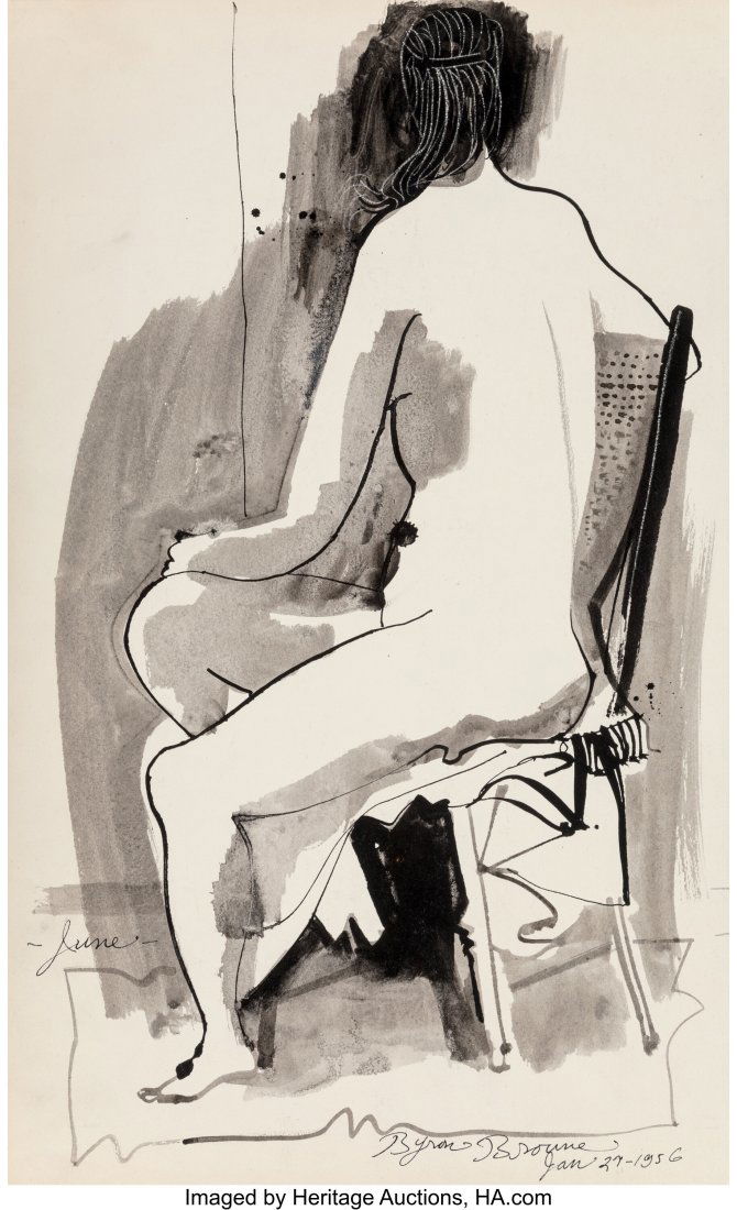 Byron Browne (American, 1907-1961) June, 1956 In: Byron Browne (American, 1907-1961) June, 1956 Ink on paper 20 x 12-1/4 inches (50.8 x 31.1 cm) Signed and dated lower right: Byron Browne /