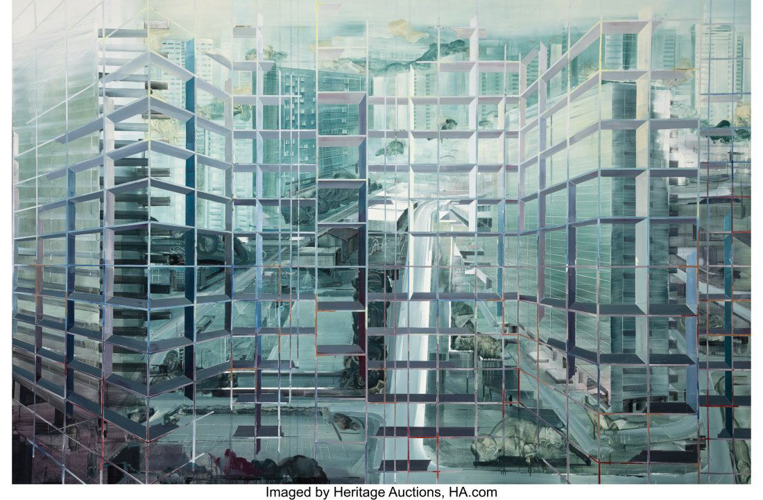 Driss Ouadahi (b. 1959) Grand Ensemble I, 2012 O: Driss Ouadahi (b. 1959) Grand Ensemble I, 2012 Oil on canvas 78-3/4 x 118-1/4 inches (200.0 x 300.4 cm) Signed, titled, and dated twi