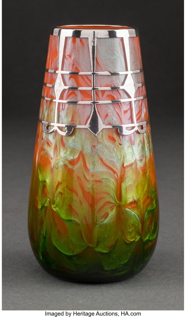 Loetz Titania (Gre 2534) Glass Vase with Silver : Loetz Titania (Gre 2534) Glass Vase with Silver Overlay, circa 1905 Marks to silver: STERLING 4-3/4 inches (12.1 cm) Property from an Important Private Colle