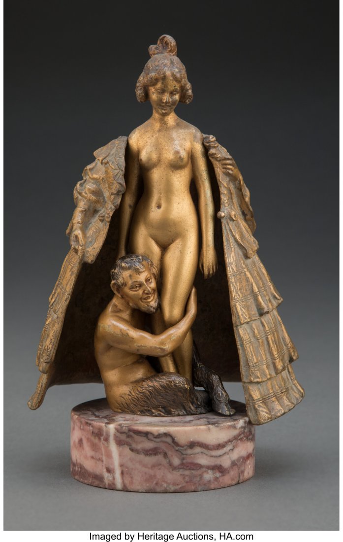 Franz Bergman Partial Gilt and Cold Painted Bron: Franz Bergman Partial Gilt and Cold Painted Bronze Naughty Maiden and Satyr Figural Group, circa 1900 Marks: Nam-Greb 5-3/4 inches (14.6 cm) (work) The Josep