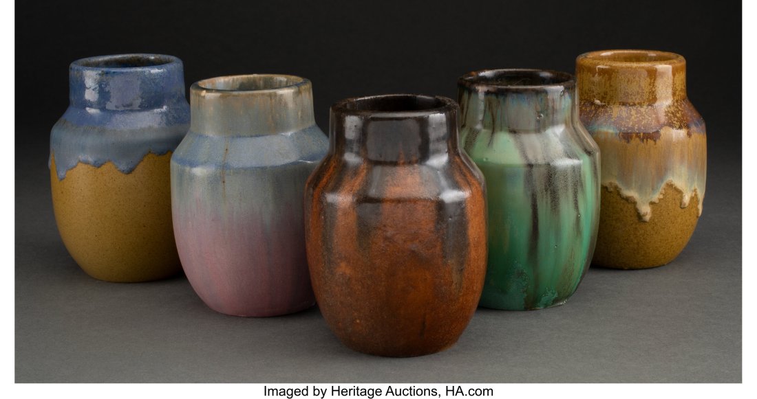 Five Fulper Pottery Glazed Ceramic Vases, circa : Five Fulper Pottery Glazed Ceramic Vases, circa 1910 Marks: FULPER 4-1/2 inches (11.4 cm) (tallest) HID03101062020 © 2022 Heritage Auctions | All R
