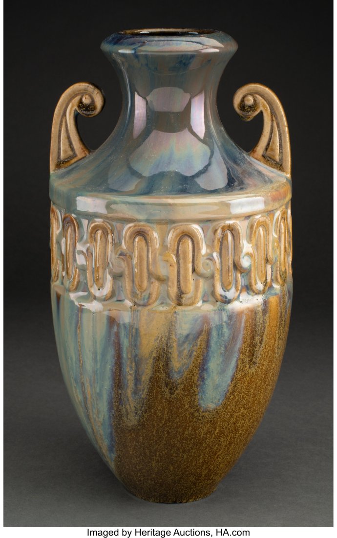 Fulper Pottery Glazed Ceramic Two-Handled Vase, : Fulper Pottery Glazed Ceramic Two-Handled Vase, circa 1920 12-7/8 inches (32.7 cm) HID03101062020 © 2022 Heritage Auctions | All Rights Reserved