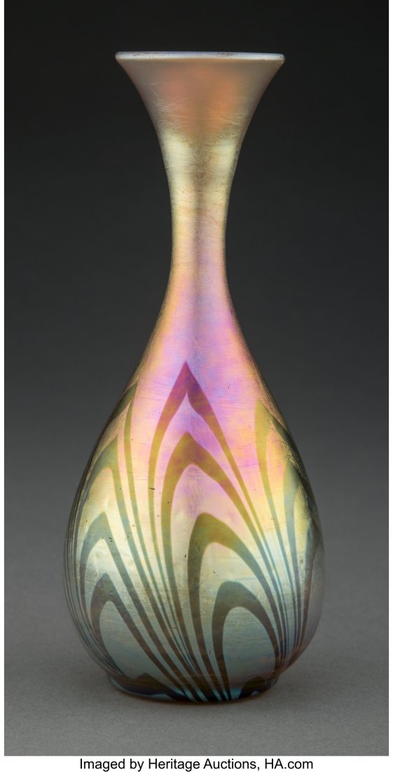 Steuben Decorated Gold Aurene Glass Vase, circa: Steuben Decorated Gold Aurene Glass Vase, circa 1910 Marks: AURENE 7-1/8 inches (18.1 cm) Property from an Important Private Collection of Steuben, Waco, T