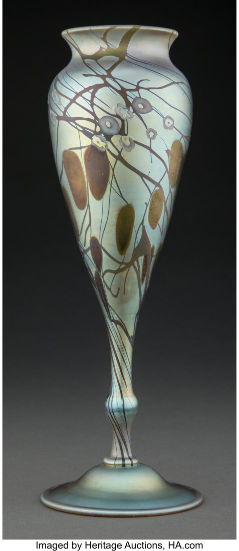 Steuben Decorated Gold Aurene Glass Vase with Mi: Steuben Decorated Gold Aurene Glass Vase with Millefiori, circa 1910 Marks: Aurene 575 11-1/4 inches (28.6 cm) Property from an Important Private Collection of Steuben
