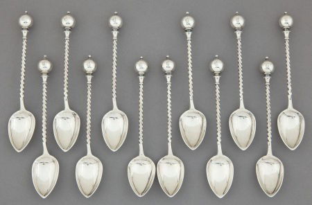 A CASED SET OF TWELVE GEORGE SHARP COIN SILVER D: A CASED SET OF TWELVE GEORGE SHARP COIN SILVER DEMITASSE SPOONS George B. Sharp, Phil