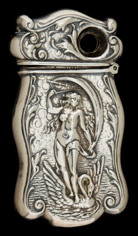 AN AMERICAN SILVER MATCH SAFE WITH CIGAR CUTTER : AN AMERICAN SILVER MATCH SAFE WITH CIGAR CUTTER Maker unidentified, American, circa 1