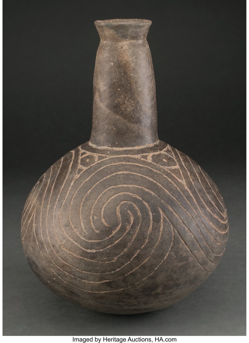A Caddo Incised Bottle c. 1500 - 1700 AD clay : A Caddo Incised Bottle c. 1500 - 1700 AD clay Provenance: A Private Collection, New York, NY, acquired in 1990 Jonathan Holstein, The Four Corporation, Cazen