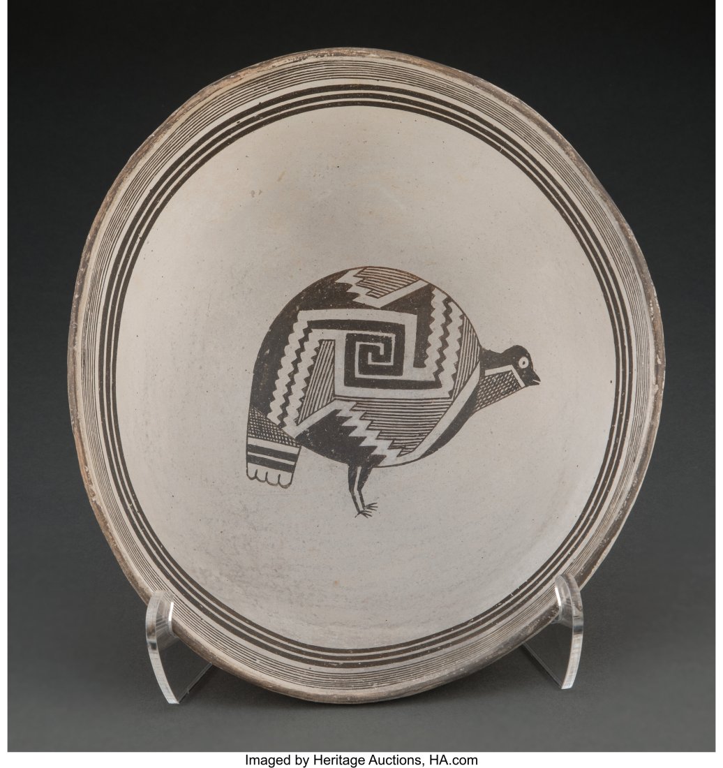 A Mimbres Black-on-White Bowl with Nighthawk c.: A Mimbres Black-on-White Bowl with Nighthawk c. 950 - 1150 AD clay, paint Provenance: A Private Collection, New York, NY, acquired in 2011 George Everett Shaw&comm