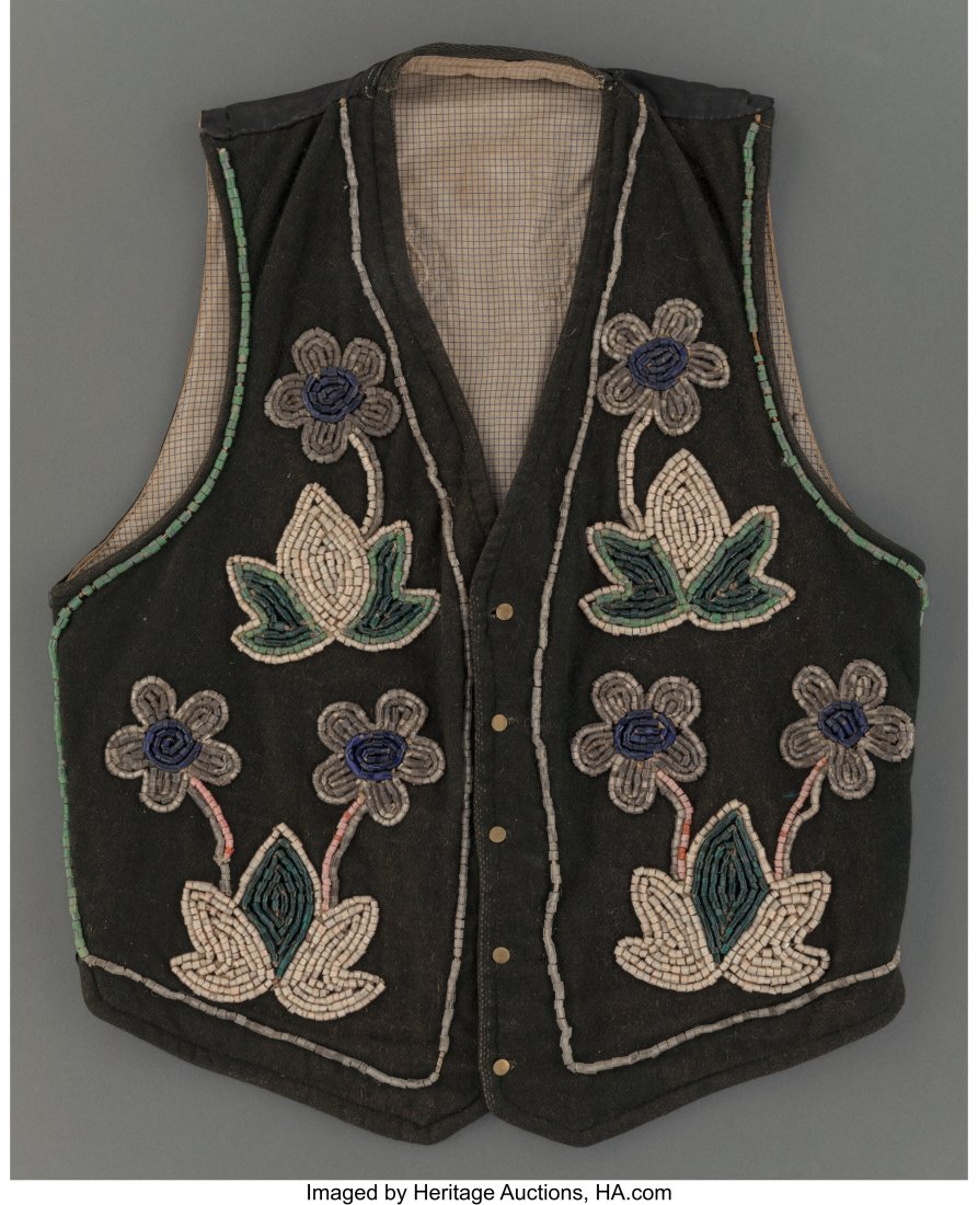 A Blackfeet Beaded Cloth Vest Length: 21 ½ inc: A Blackfeet Beaded Cloth Vest Length: 21 &frac12; inches HID03101062020 © 2022 Heritage Auctions | All Rights Reserved