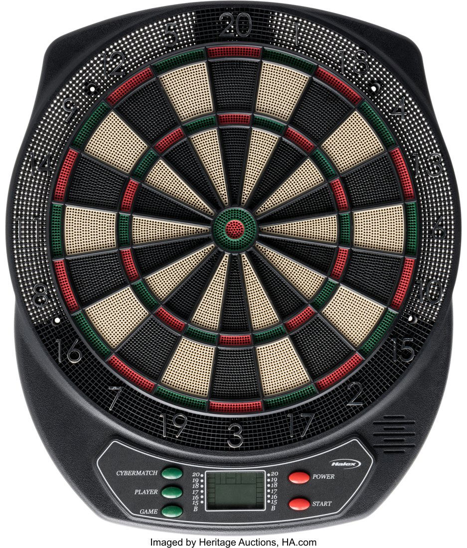 Cheers Bar Dart Board and Tennis Racket Wall Dec: Cheers Bar Dart Board and Tennis Racket Wall Decorations from Cheers (NBC TV, 1982-1993). Cheers bar Halex electronic dart board is constructed of a black plastic body with whit