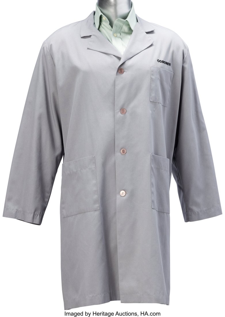 Robert David Hall "Chief M.E. Albert Robbins" Pa: Robert David Hall "Chief M.E. Albert Robbins" Pair of Medical Coroner Canvas Coats, Nylon Jacket, Dress Shirt, Coroner's Vest, Eyeglasses, Field Case with S