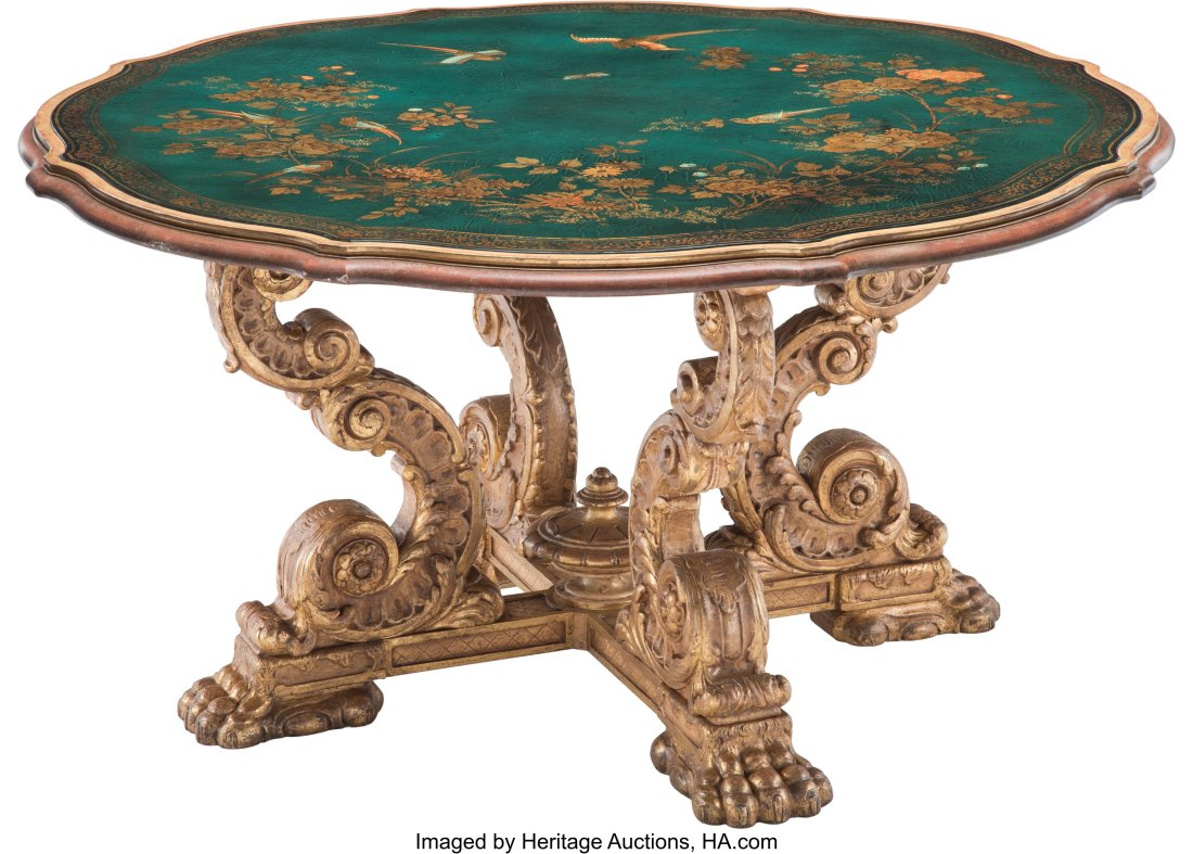 A Carved Giltwood Table Base with Chinoiserie Pa (1 of 5)