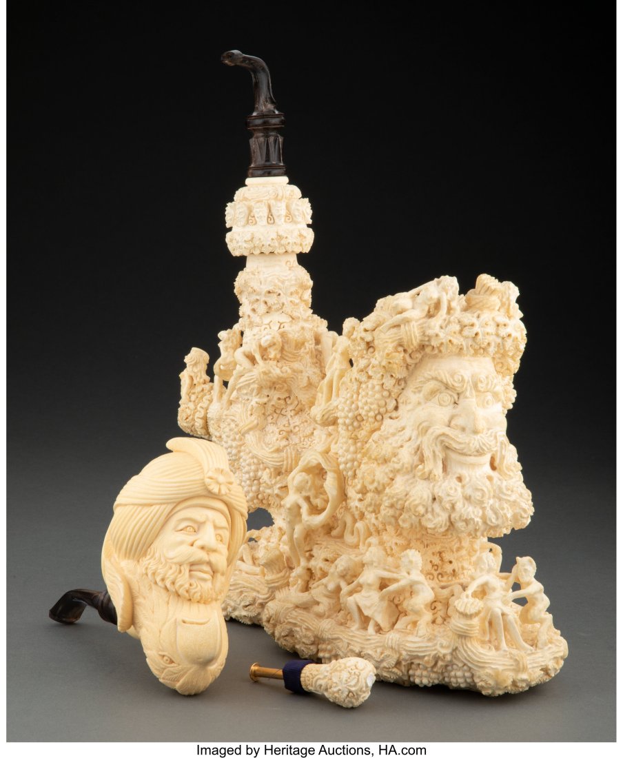 Two Turkish Carved Meerschaum Pipes, late 20th c (1 of 4)