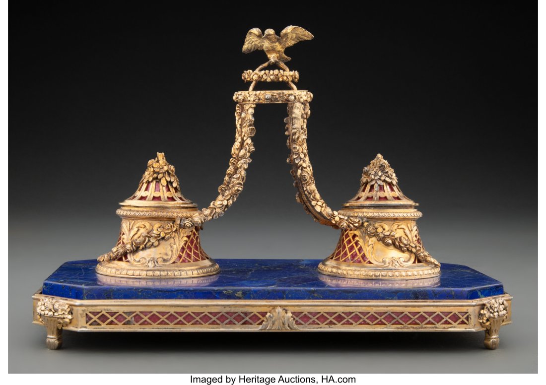 A Louis XVI-Style Gilt Silver-Mounted Lapis Lazu (1 of 3)