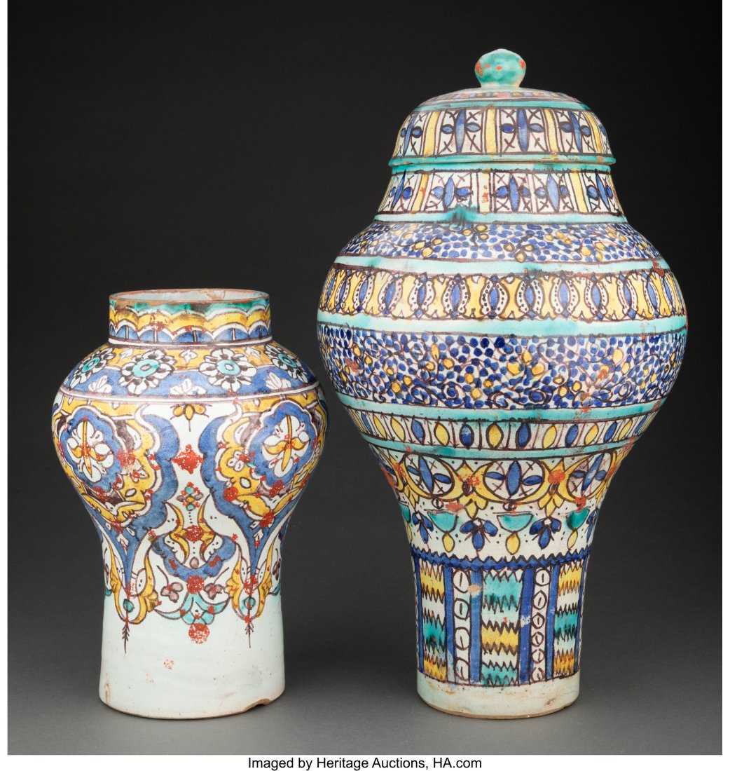 Two Continental Polychrome Faience Vases, 19th c (1 of 3)