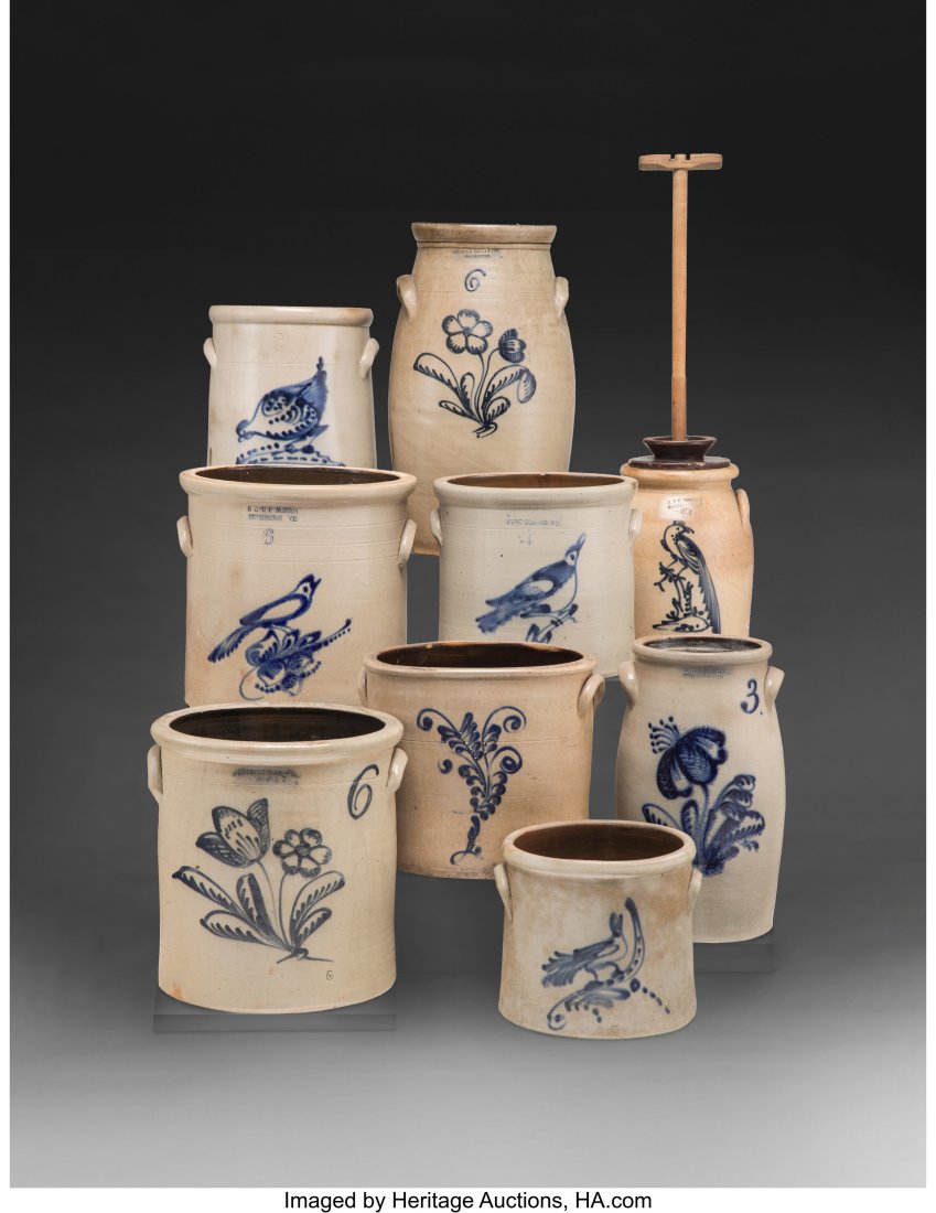 A Group of Nine American Stoneware Crocks with C (1 of 1)