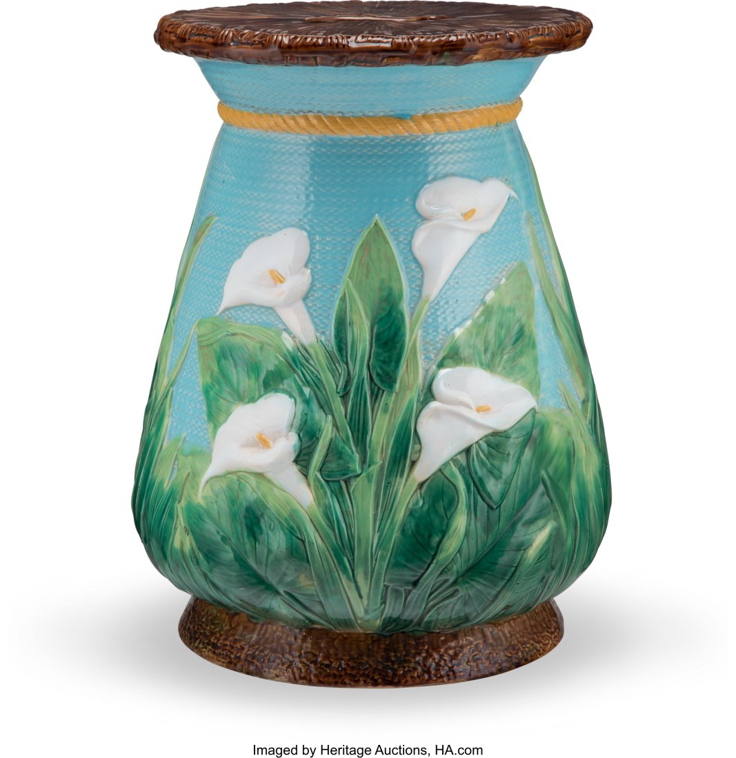 A George Jones Majolica Garden Seat, circa 1880 : A George Jones Majolica Garden Seat, circa 1880 Marks: GJ&SONS, (crescent), L, 6225 18-1/8 x 14 x 14 inches (46.0 x 35.6 x 35.