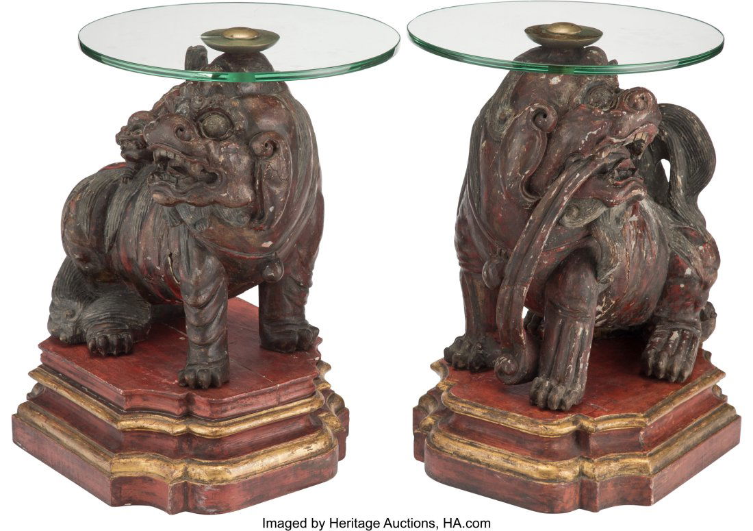 A Pair of Chinese Gilt and Lacquered Foo Dog Sid (1 of 3)