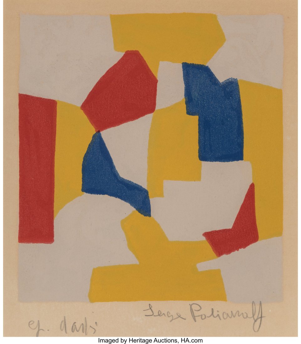 Serge Poliakoff (Russian, 1906-1969) Abstract Co: Serge Poliakoff (Russian, 1906-1969) Abstract Composition Lithograph in colors on paper 7-1/2 x 7 inches (19.1 x 17.8 cm) Signed and inscribed in pencil alo