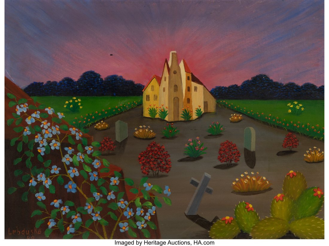 Lawrence H. Lebduska (German/American, 1894-1966: Lawrence H. Lebduska (German/American, 1894-1966) Heaven on Earth, 1949 Oil on canvas 18 x 24 inches (45.7 x 61.0 cm) Signed and dated lower le