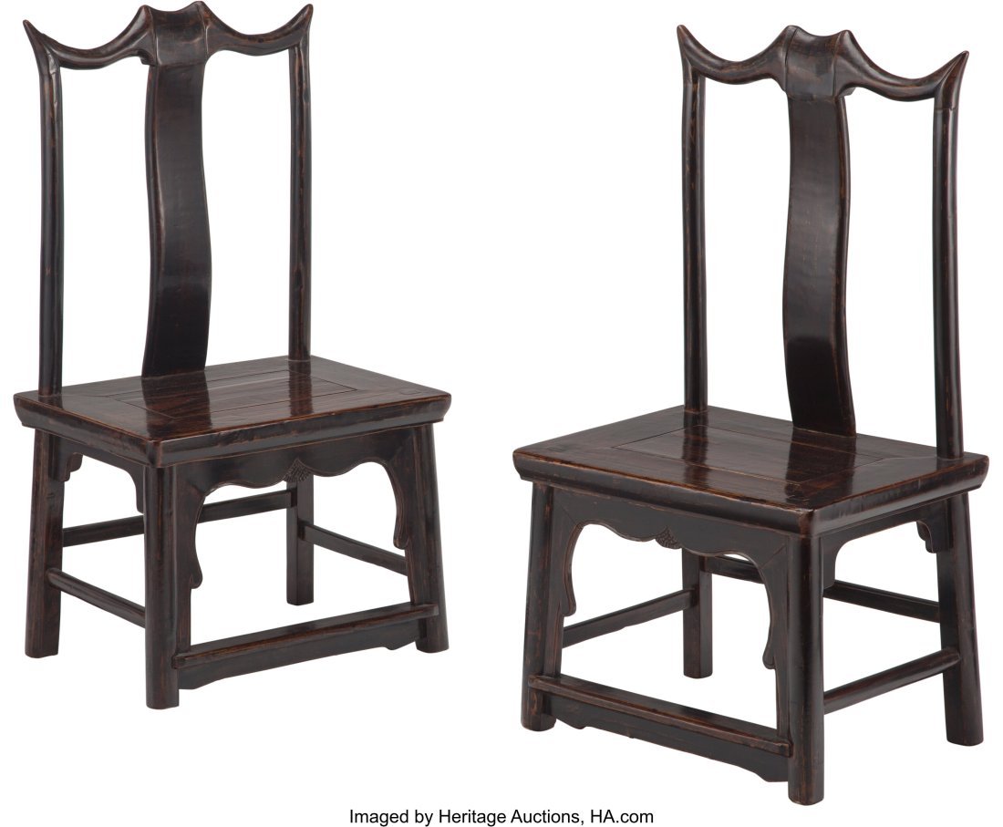A Pair of Chinese Ming Dynasty Style Elmwood Low: A Pair of Chinese Ming Dynasty Style Elmwood Low Chairs, circa 1850 32-1/2 x 18 x 13-1/2 inches (82.6 x 45.7 x 34.3 cm) HID03101062020 © 2023 Heritage