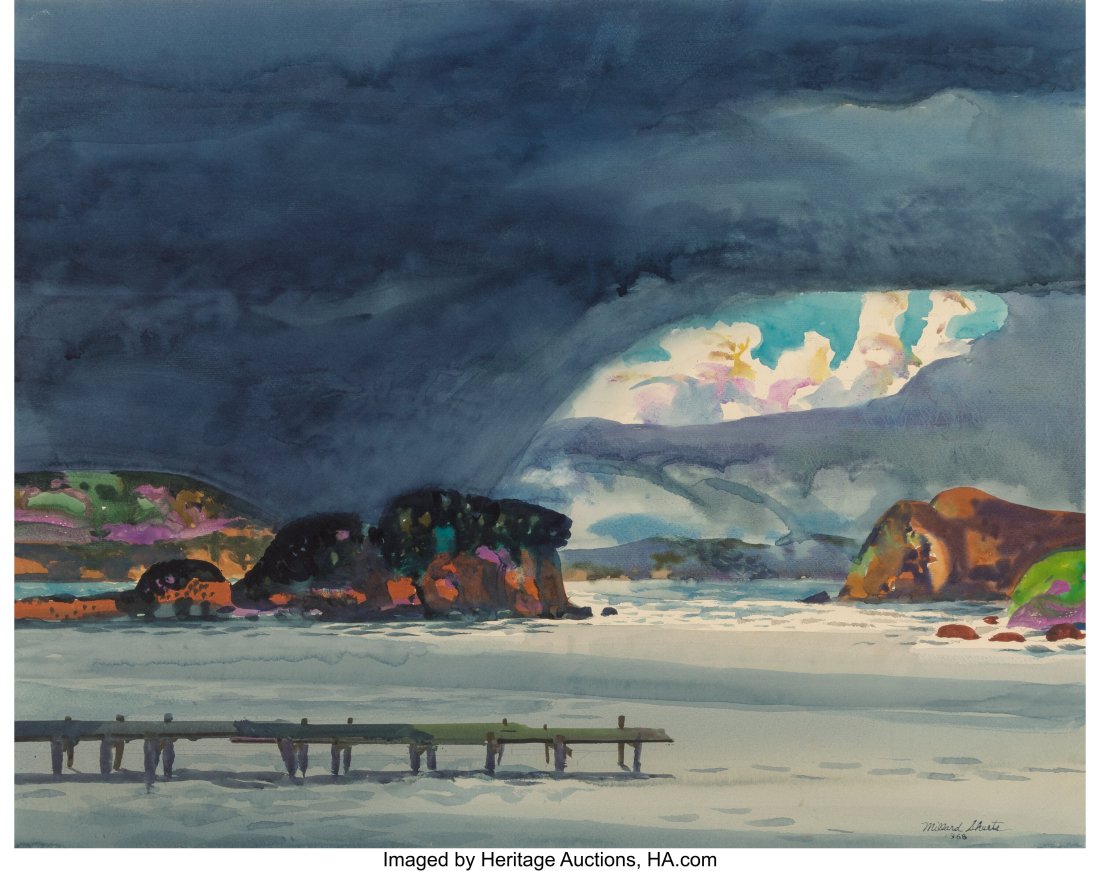 Millard Sheets (American, 1907-1989) North San F: Millard Sheets (American, 1907-1989) North San Francisco Bay, 1968 Watercolor on paper 28 x 30 inches (71.1 x 76.2 cm) (sight) Signed and dated