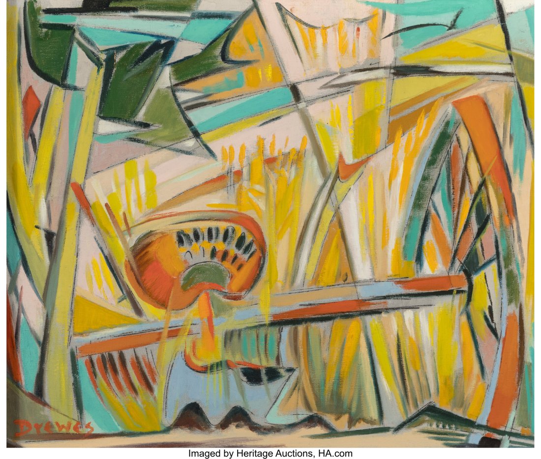 Werner Drewes (American, 1899-1985) Deserted Hay: Werner Drewes (American, 1899-1985) Deserted Hayrake, 1958 Oil on canvas 19-3/4 x 23-3/4 inches (50.2 x 60.3 cm) Signed lower left: Drewes I