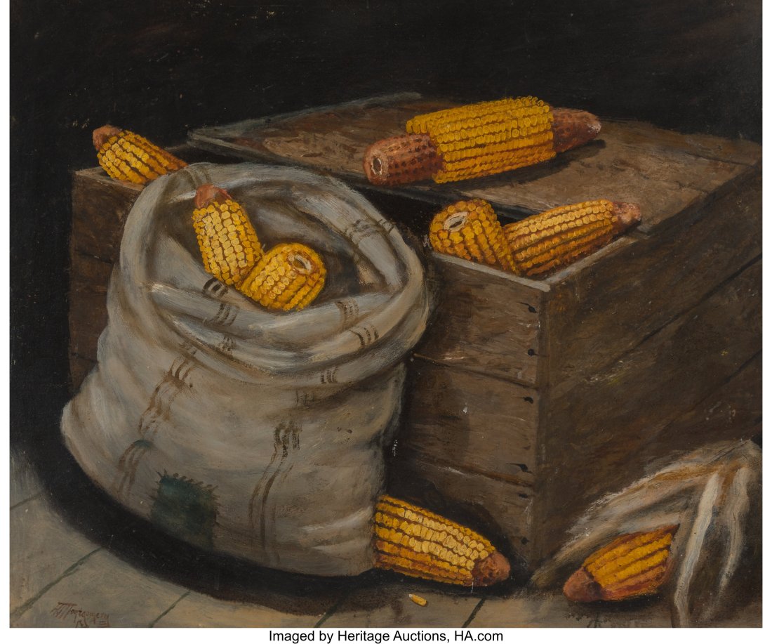 Alfred Montgomery (American, 1857-1922) Still Li: Alfred Montgomery (American, 1857-1922) Still Life of Corn Oil on board 22-3/4 x 27-1/2 inches (57.8 x 69.9 cm) Signed lower left: A. Montg