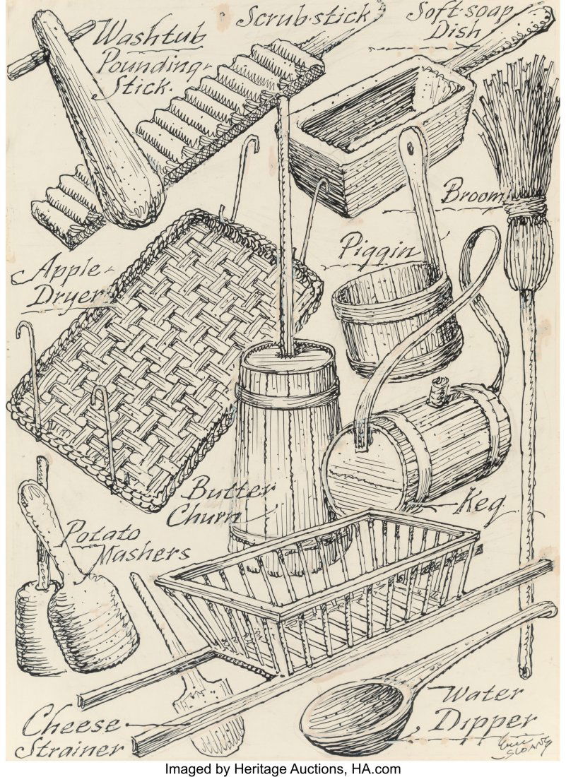 Eric Sloane (American, 1905-1985) Old Things and: Eric Sloane (American, 1905-1985) Old Things and Harvest Gratitude (pair) Ink on paper, each 15-3/4 x 11-1/2 inches (40.0 x 29.2 cm) &lp