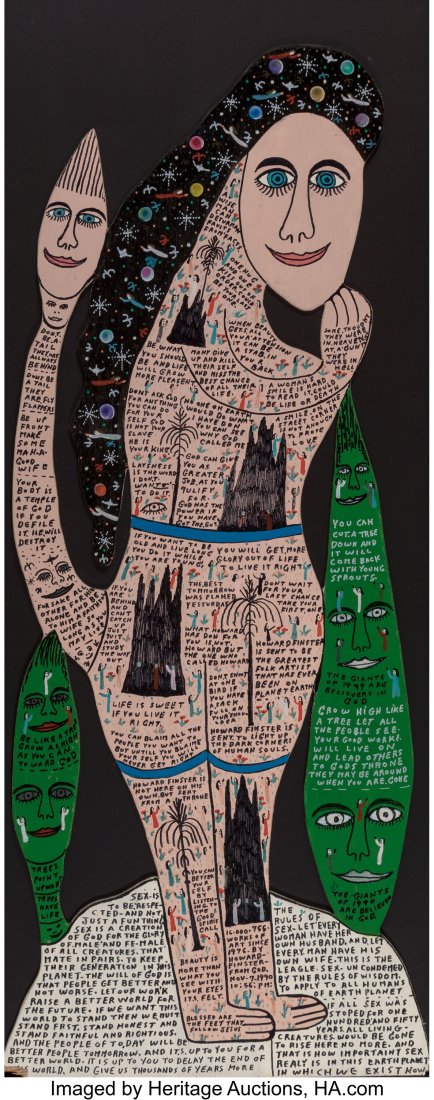 Howard Finster (American, 1916-2001) Don't be a : Howard Finster (American, 1916-2001) Don't be a Tail, 1990 Mixed media on panel 47-1/4 x 20 inches (120.0 x 50.8 cm) Signed, dated, and in