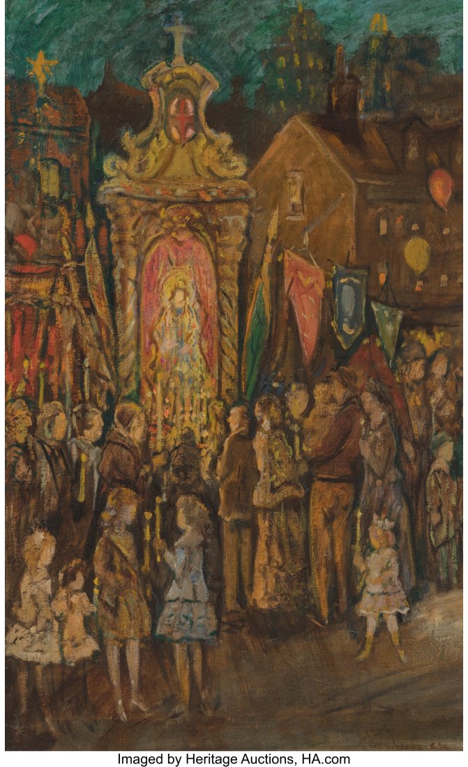Jerome Myers (American, 1867-1940) Street Shrine: Jerome Myers (American, 1867-1940) Street Shrine in Little Italy Oil on canvas 23-3/4 x 15-3/4 inches (60.3 x 40.0 cm) Signed and inscribed indistinctly