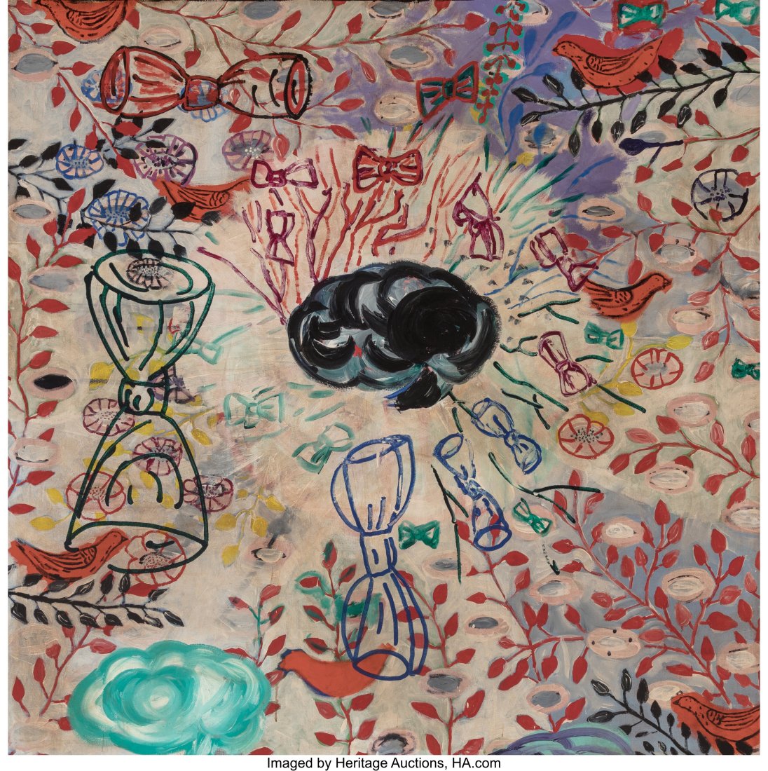 Roberto Juarez (b. 1952) Bird Brains, 1981 Oil o: Roberto Juarez (b. 1952) Bird Brains, 1981 Oil on canvas 80 x 80 inches (203.2 x 203.2 cm) Signed, titled, dated, and inscribed on the