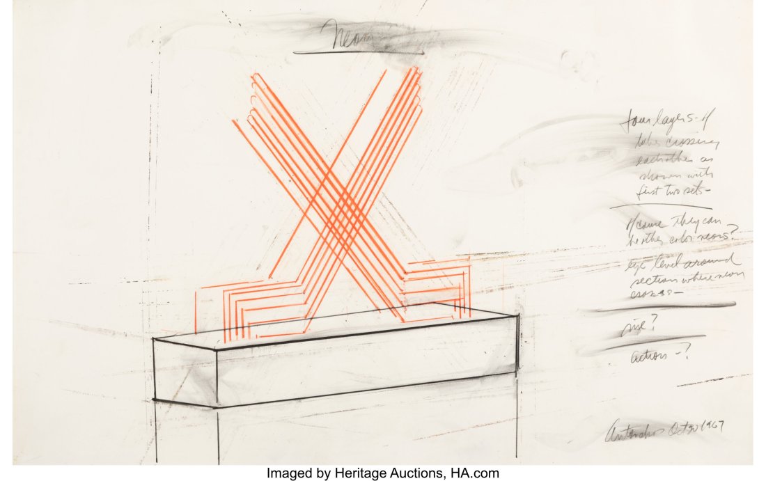 Stephen Antonakos (1926-2013) Neon, 1967 Mixed m: Stephen Antonakos (1926-2013) Neon, 1967 Mixed media on paper 14 x 22 inches (35.6 x 55.9 cm) (sheet) Titled upper center and signed and dated lower r