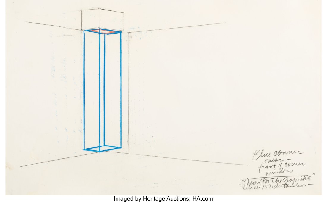 Stephen Antonakos (1926-2013) Blue Corner Neon,: Stephen Antonakos (1926-2013) Blue Corner Neon, 1971 Mixed media on paper 14 x 22 inches (35.6 x 55.9 cm) (sheet) Signed, titled, and date