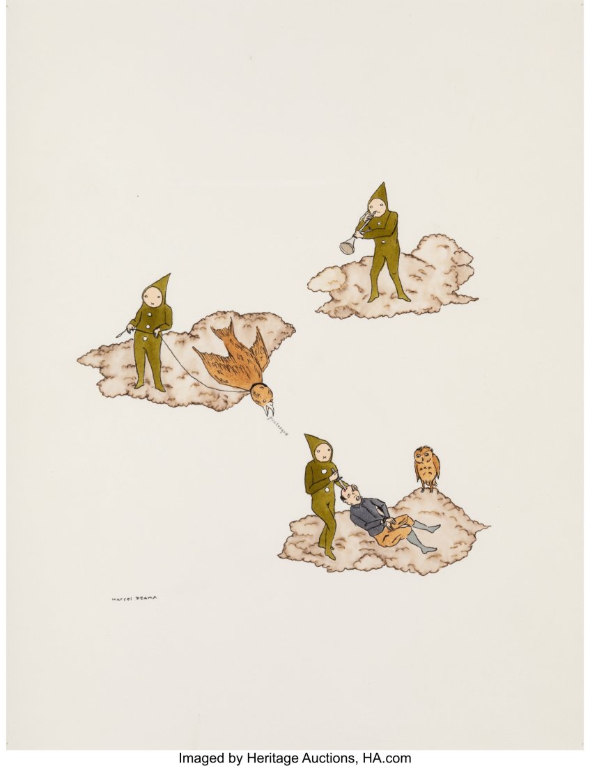 Marcel Dzama (b. 1974) Grotesque (Stabbing in a: Marcel Dzama (b. 1974) Grotesque (Stabbing in a Cloud), 2001 Ink, watercolor, and root beer on paper 14 x 11 inches (35.6 x 27.9 cm&rpar