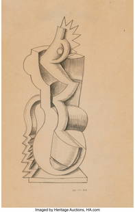 37054: John Bradley Storrs (1885-1956) Study for Cock o: John Bradley Storrs (1885-1956) Study for Cock of the Morning, 1933 Pencil on paper 8-3/4 x 5-1/2 inches (22.2 x 14.0 cm) (sight) Dated lower