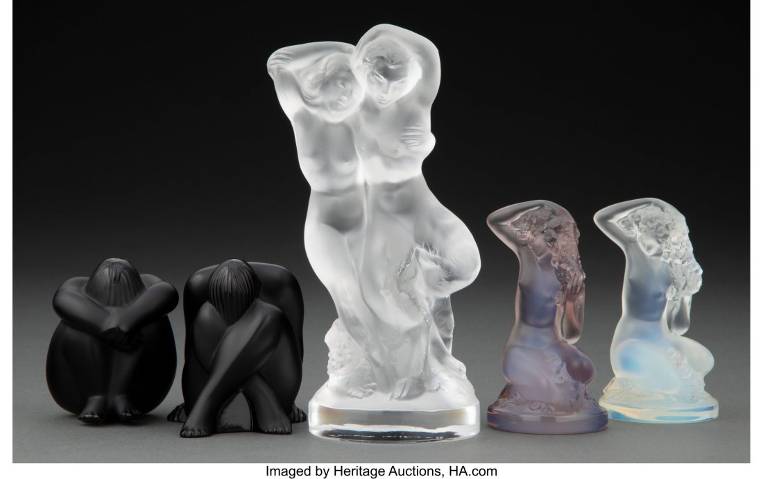 Five Lalique Glass Sculptures, post-1945 Marks (1 of 3)