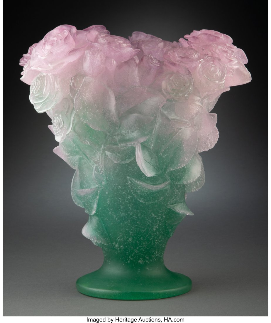 Daum Pâte de Verre Roses Vase, late 20th centur: Daum Pâte de Verre Roses Vase, late 20th century Marks: Daum France 12 inches (30.5 cm) HID03101062020 © 2023 Heritage Auctions | All Rights Reserved