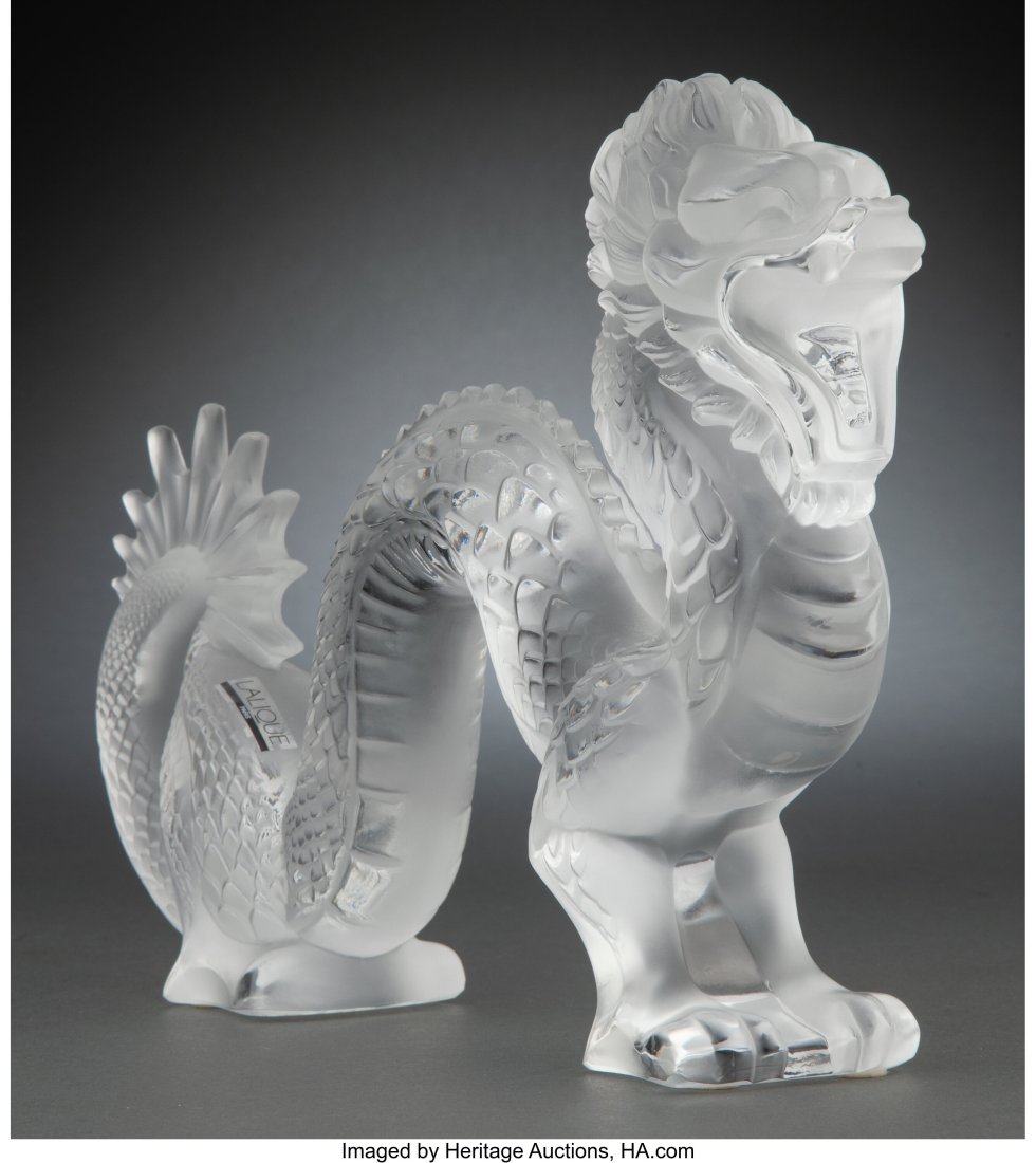 Lalique Clear and Frosted Glass Dragon, post-194: Lalique Clear and Frosted Glass Dragon, post-1945 Marks: Lalique, France 7-1/2 x 11-1/2 x 2-1/2 inches (19.1 x 29.2 x 6.4 cm) HID0310106202