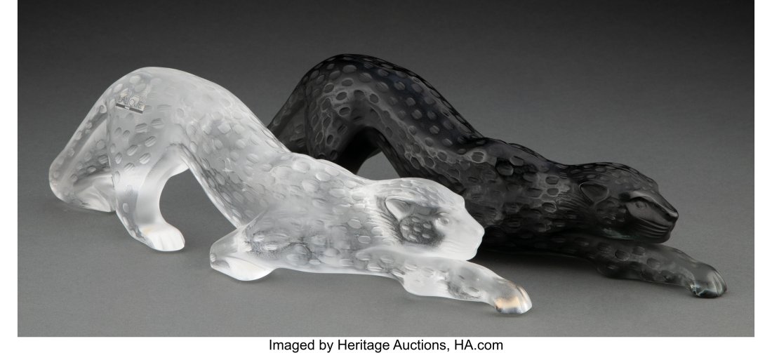 Two Lalique Glass Zeila Panthers, post-1945 Mark (1 of 3)